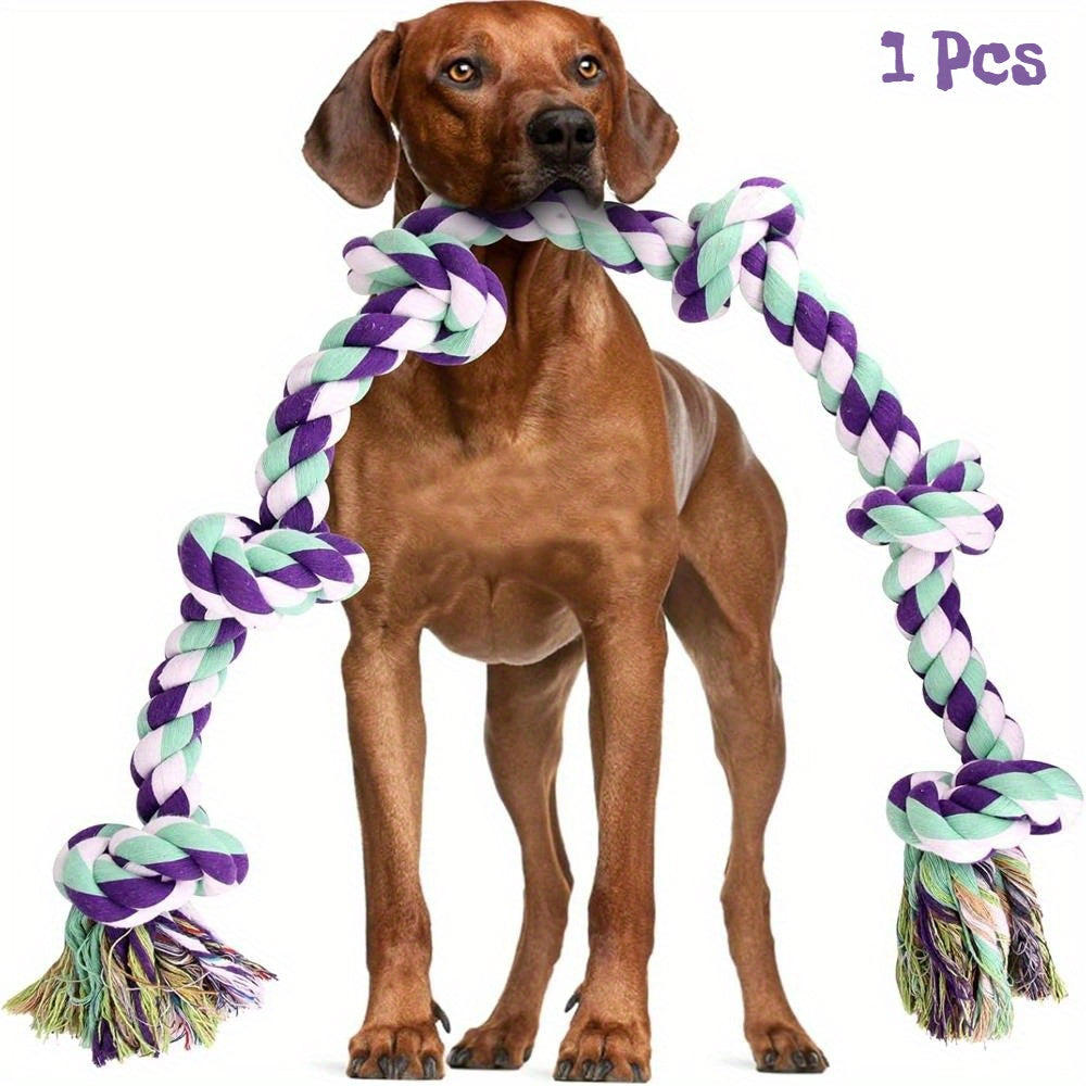 Dog Toy Six-Knot Twisted Rope Bone in Two Colorways for Tug, Fetch and Chew Play with Medium or Large Dogs