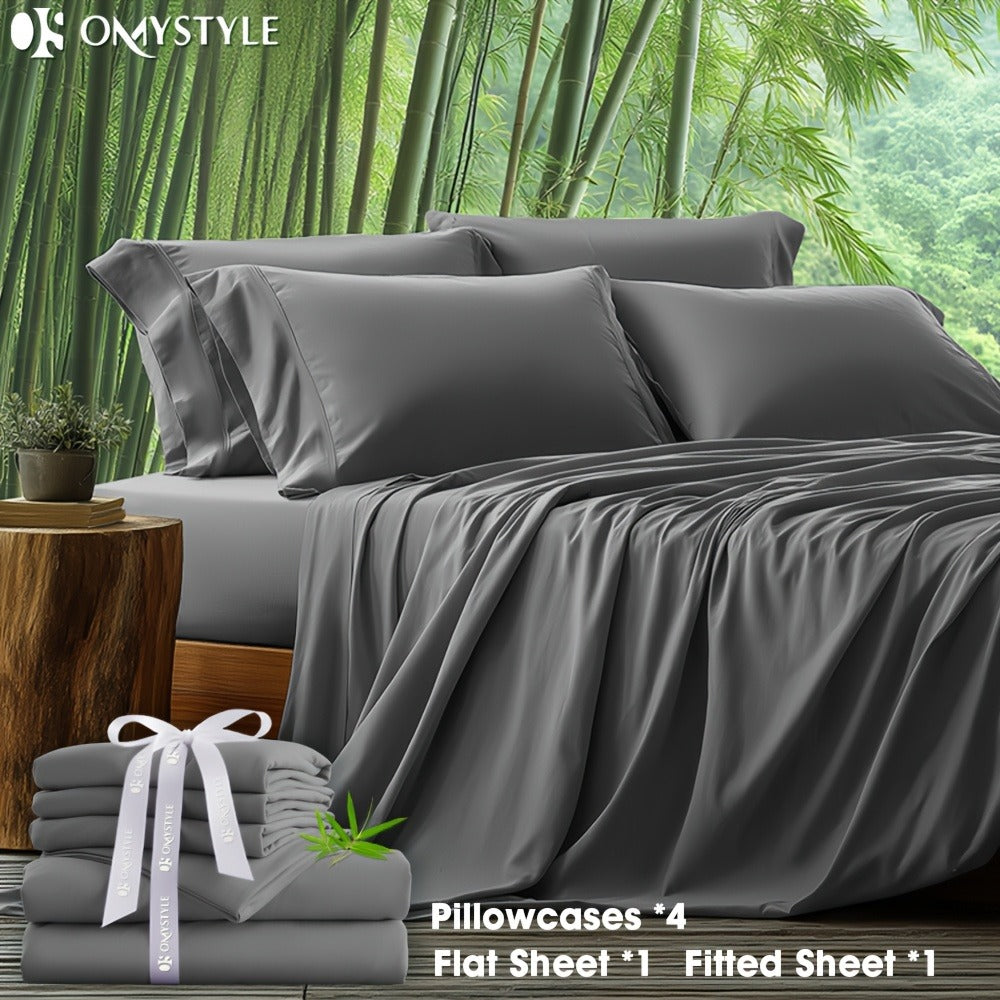 Bamboo Blend Bed Sheet Set 6pcs – Flat Sheet, Fitted Sheet & 4 Pillowcases, Ultra Soft Lyocell Viscose Breathable Bedding for Hot Sleepers, Deep Pocket Twin Full Queen King, 11 Colors