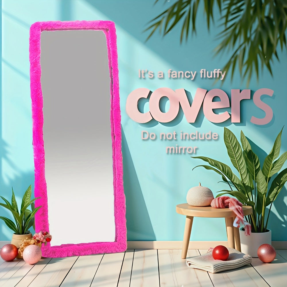 Full Length Floor Mirror Cover Fluffy Stretchable 64"x21" - Soft Non-Slip Irregular Shape Bedroom Dressing Room Mirror Sleeve 6 Colors