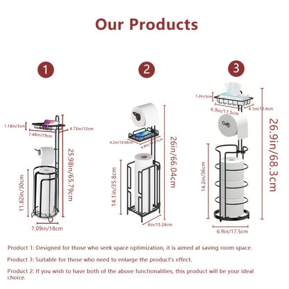 Toilet Paper Holder Floor Standing with Shelf 4-Roll Storage Rack Freestanding Bathroom Paper Organizer for Bathroom Bedroom Balcony Courtyard Black 1 or 2 Pack