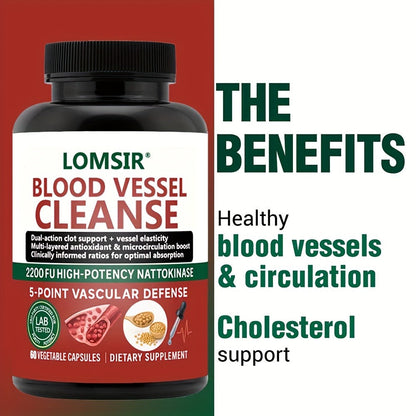 Blood Circulation Supplement Nattokinase with Gamma Oryzanol – Natural Enzyme Formula for Blood Vessel Cleanse, Circulatory System & Heart Health Support – Cardiovascular Wellness Daily Capsules – 60 Count