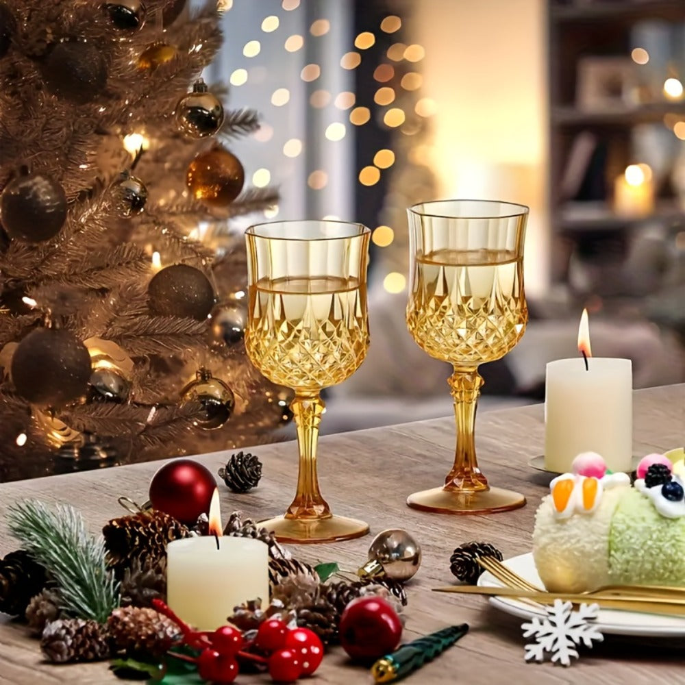 Twenty-Four-Pack Vintage-Style Plastic Stemmed Cups in Five Transparent Color Options for Party Tables