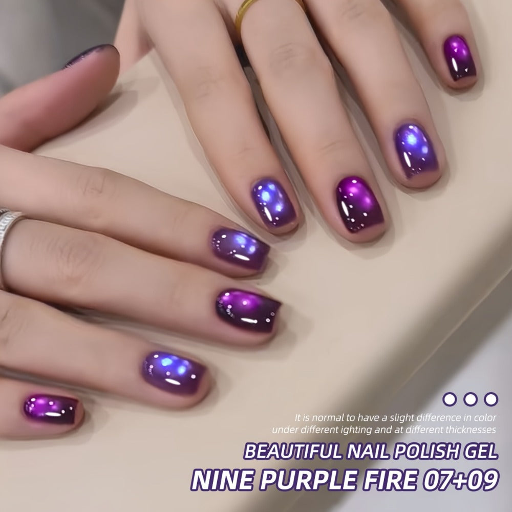 Gel Nail Polish Set with XEIJAYI Label, 4 Purple Iridescent Cat Eye Colors and M130 Gel Shade