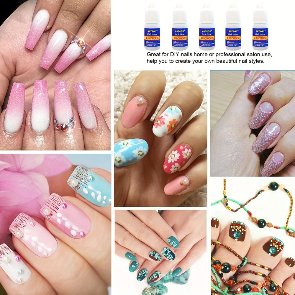 Press On Nail Glue 20 Bottles Super Strong Acrylic Bond Long Lasting False Nails Adhesive Nail Patches Broken Nail Repair Professional DIY Manicure Kit