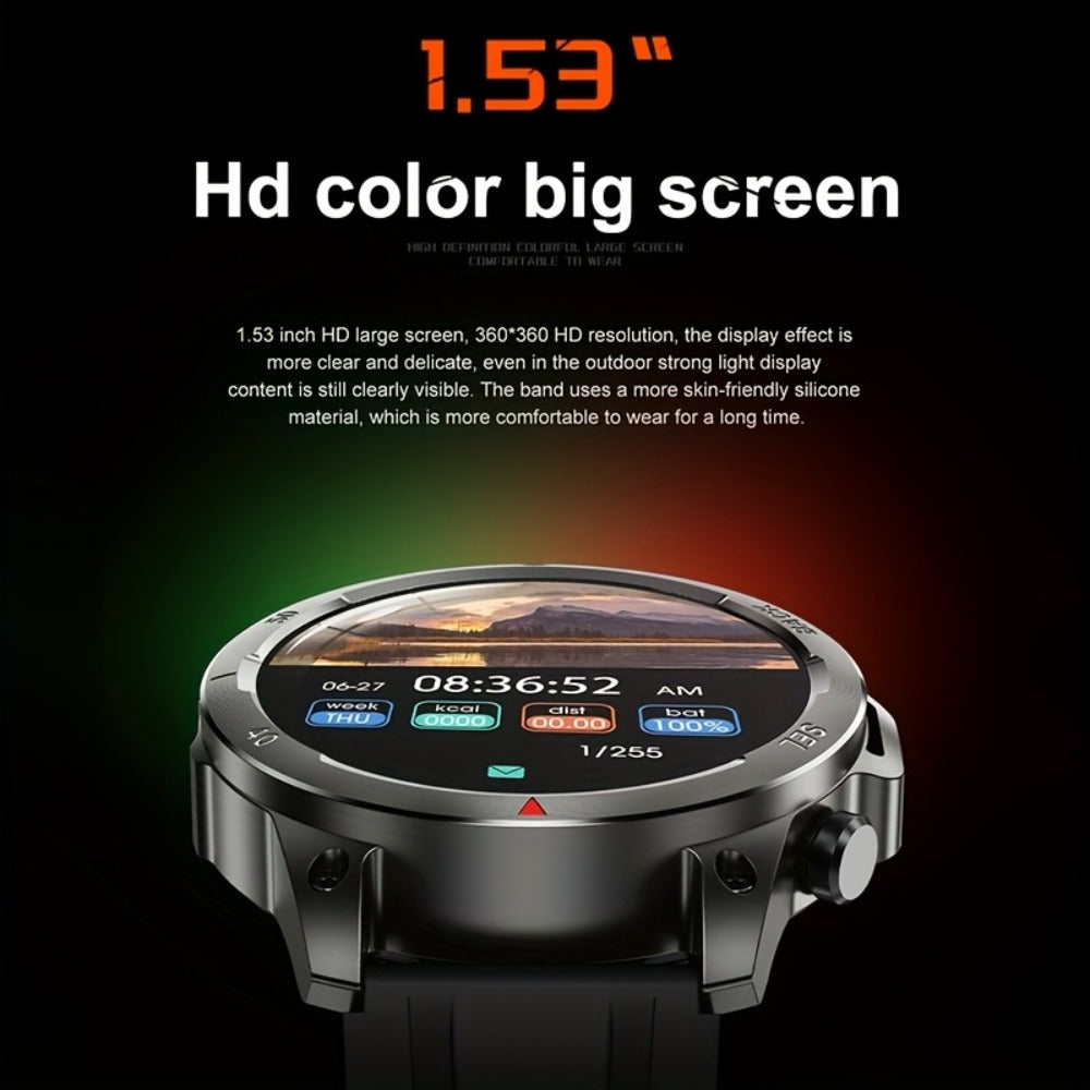 GPS NFC Smartwatch for Men – AI Voice Calling, 360×360 HD Screen, Built-in Compass, Motion Trajectory, Heart Rate Sleep Fitness Tracker – Outdoor Sports Watch Black Silver Steel