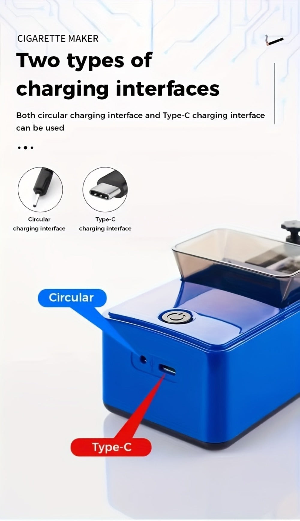 Electric Cigarette Rolling Machine USB Rechargeable Automatic Cigarette Roller 2-Second Rapid Roll High Power Motor Stainless Steel Durable Portable Tobacco Injector Black Blue