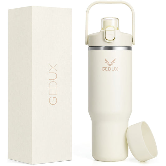 Vacuum Insulated Tumbler 32oz Stainless Steel with Handle Straw 2-in-1 Lid Chug Straw Lid Silicone Boot Matte Finish Keeps Drinks Cold Hot for Travel Gym Outdoor