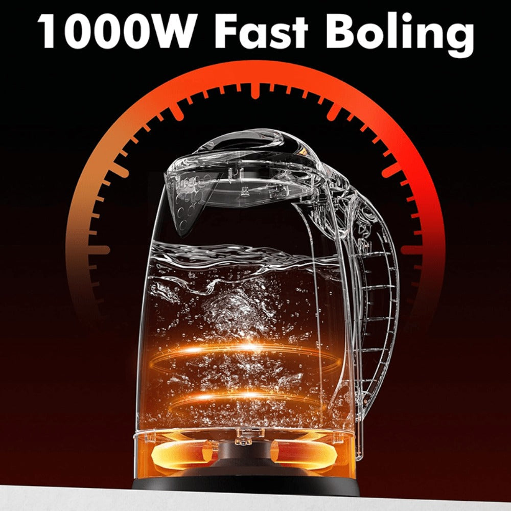 Electric Kettle by LONGADS, 2L 1000W Stainless Steel Body with Seamless Interior and Black Trim