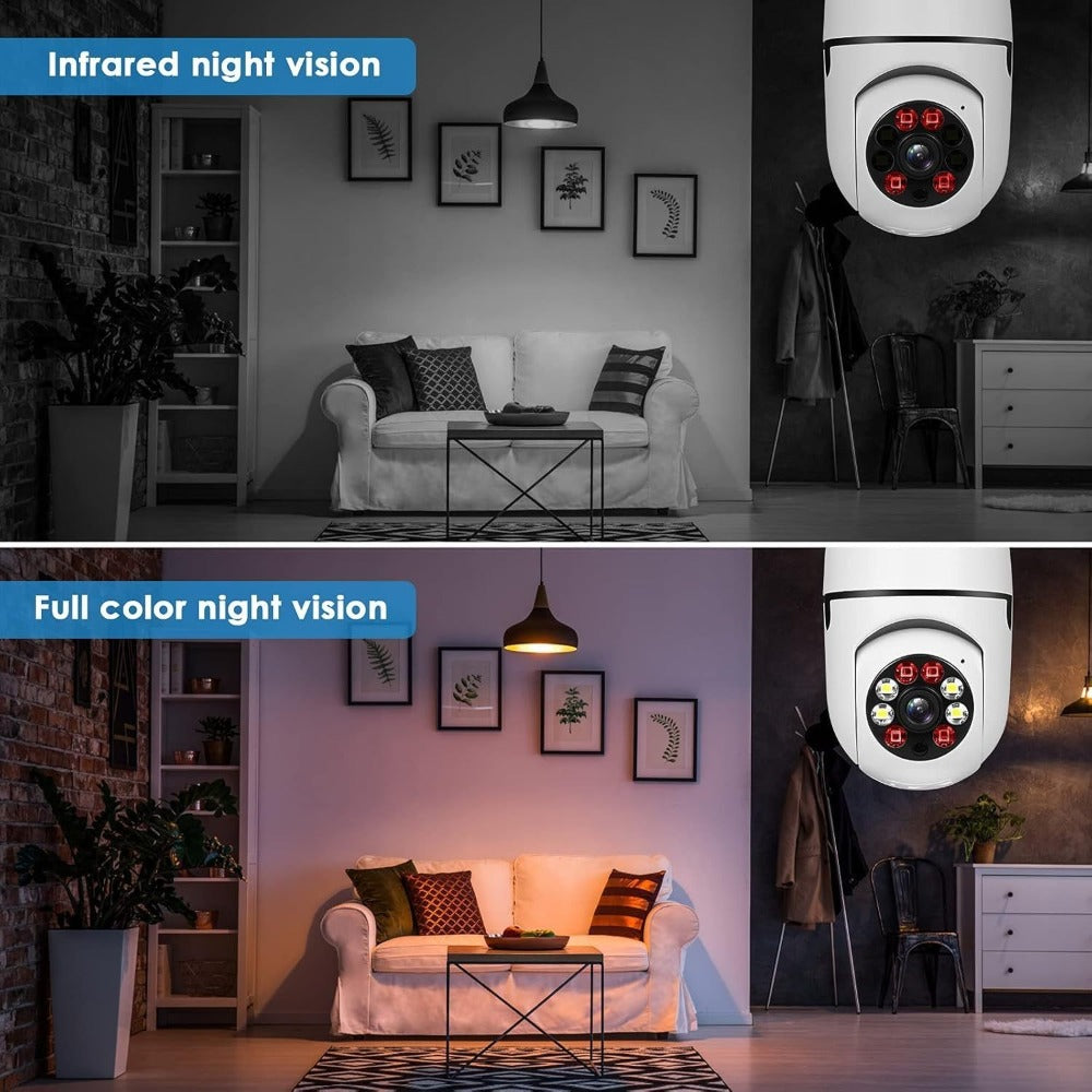 Light Bulb Security Camera 2-Pack 4MP E27 WiFi – Full Color Night Vision, Motion Detection Alerts, Two-Way Audio, Wide Angle, IP54 Weatherproof Indoor Outdoor Surveillance Camera