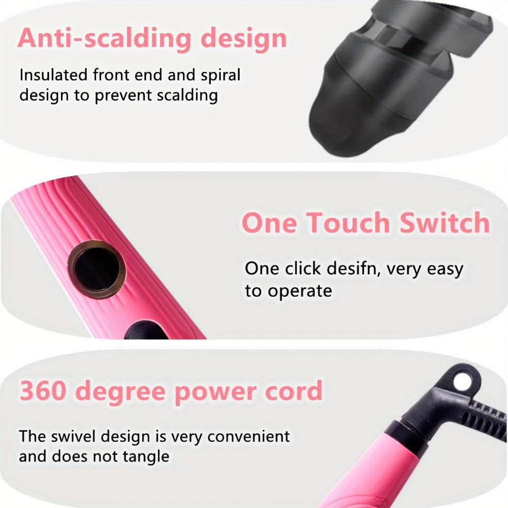Spiral Curling Wand for Women Professional Hair Curler Electric Curl Iron Fast Heat-Up Long-Lasting Waves Bouncy Defined Spiral Curls All Hair Types Lightweight Ergonomic US Plug Gift for Girls Pink
