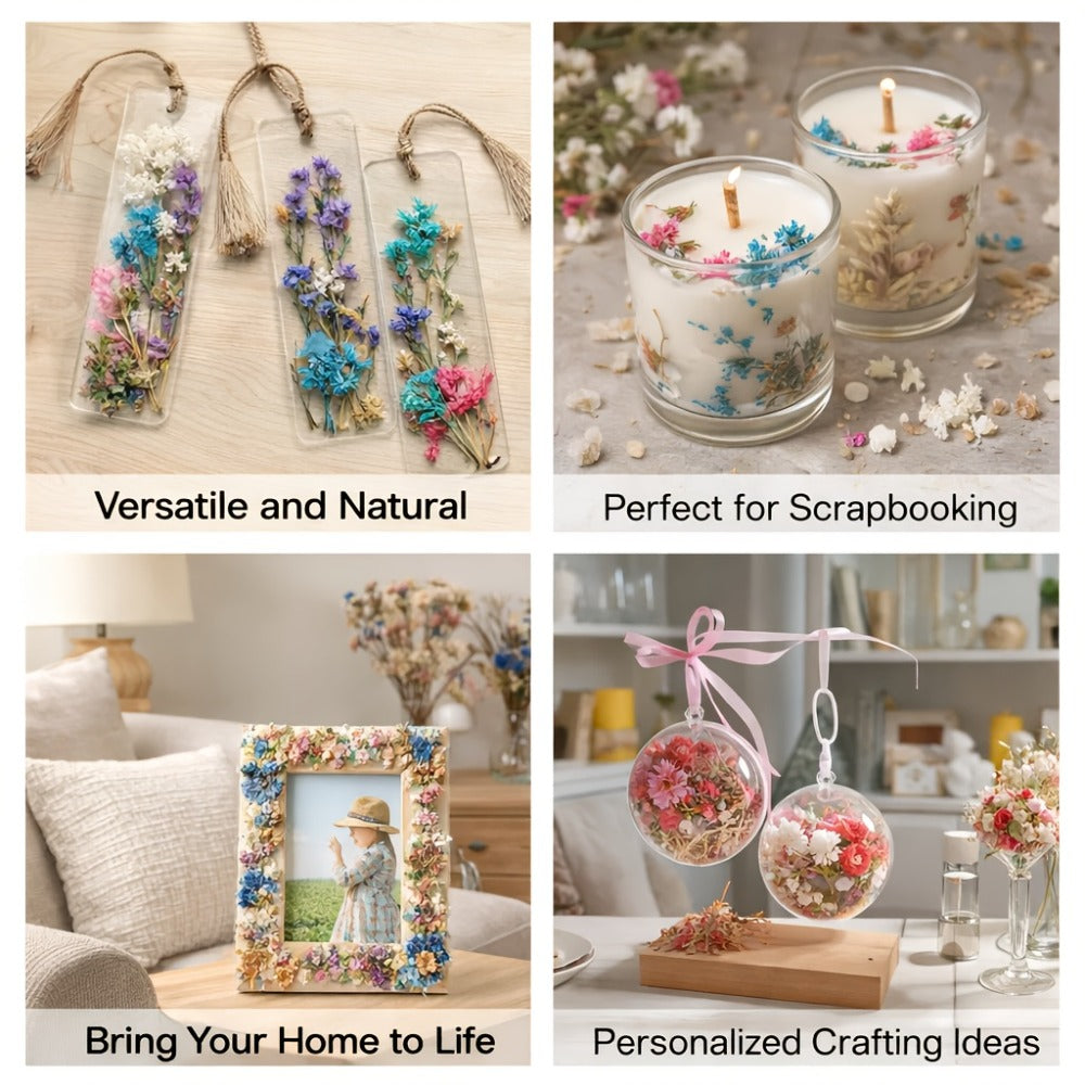 Four-Box Random Dried Flower Craft Set for Resin Jewelry, Candles and Cards with Mixed Color Assortment