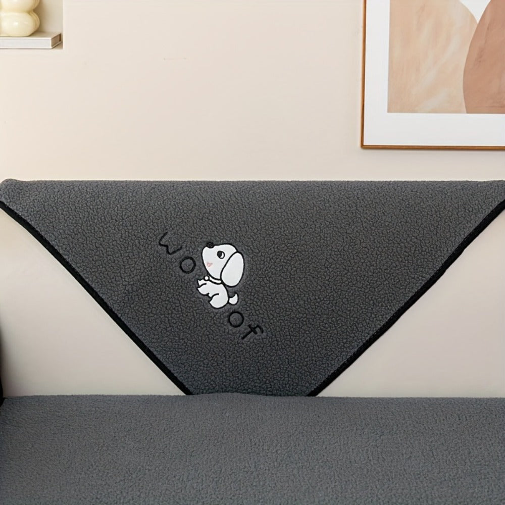 Sofa Cover Embroidered Plush-Texture Panels for Single to 4 Seats, Backrest, Armrest or Pillowcase