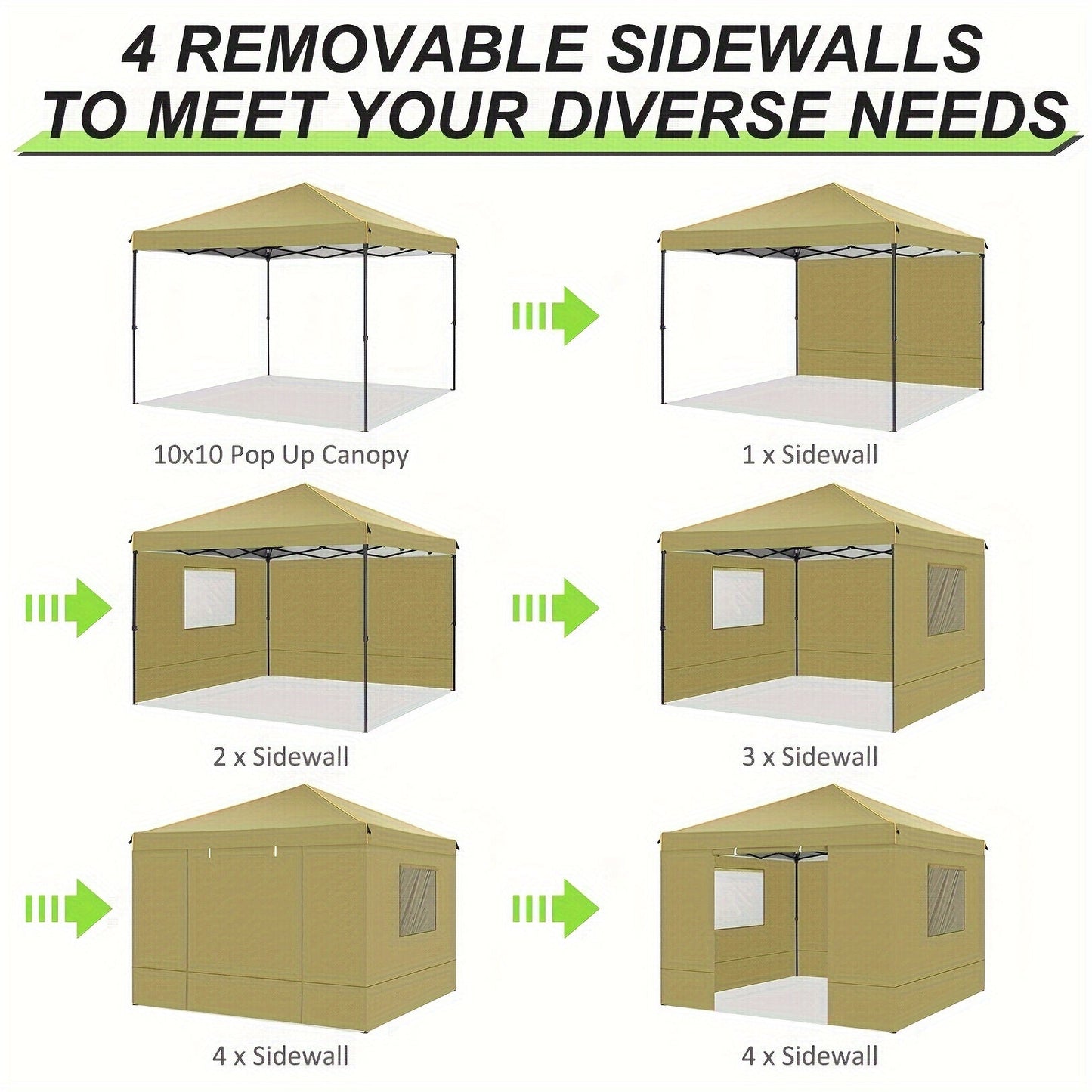 10x10ft Pop-Up Canopy Tent with Four Removable Sidewalls, Mesh Windows and Five Color Options