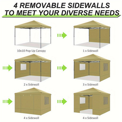 10x10ft Pop-Up Canopy Tent with Four Removable Sidewalls, Mesh Windows and Five Color Options