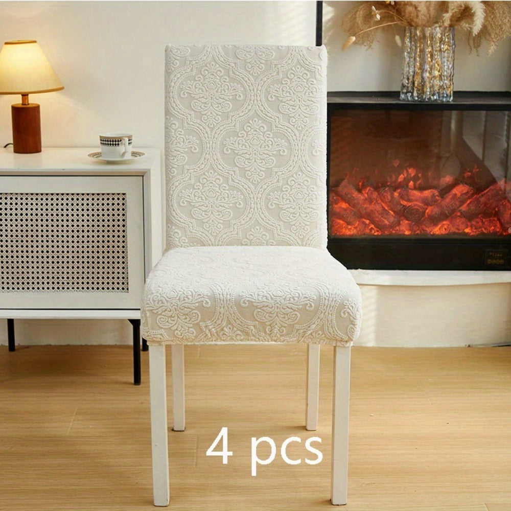 Paisley Stretch Velvet Dining Chair Covers in Off White, Light Gray, Deep Gray or Khaki, Four- or Six-Piece Sets
