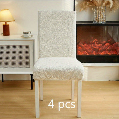 Paisley Stretch Velvet Dining Chair Covers in Off White, Light Gray, Deep Gray or Khaki, Four- or Six-Piece Sets