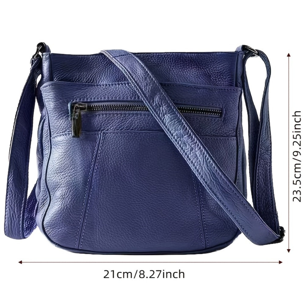 Genuine Leather Messenger Bag for Men Women Anti-Theft Zipper Multi-Pocket Shoulder Crossbody Bag Laptop Organizer Spacious Handbag Purse for Work School Travel Daily Commute 8 Colors
