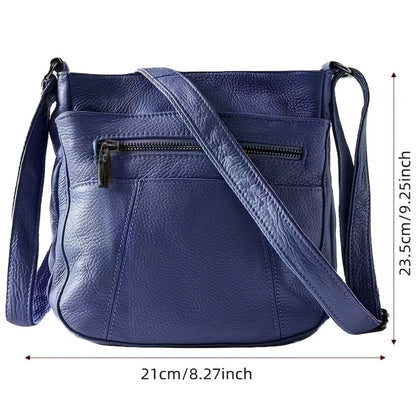 Genuine Leather Messenger Bag for Men Women Anti-Theft Zipper Multi-Pocket Shoulder Crossbody Bag Laptop Organizer Spacious Handbag Purse for Work School Travel Daily Commute 8 Colors