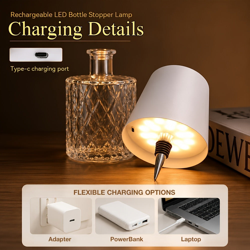 Rechargeable LED Bottle Lamp Table Lamp, 3 Color Temperatures, Touch Control Dimmable Bedside Light for Bedroom Dining Room Bar Desk – Modern Minimalist Design