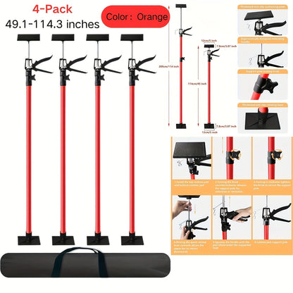 Adjustable Steel Support Rods for Drywall & Cabinet Installation, Extendable Construction Support Poles 19.7"-45.3" / 45"-114", Manual Lifting Tool Height Adjuster for Home Renovation, 2PCS & 4PCS Sets