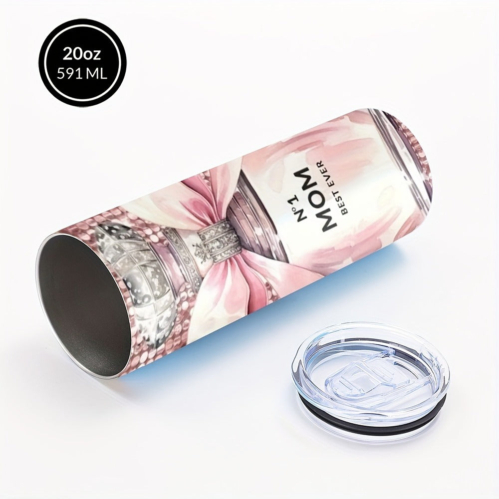 Insulated Tumbler 20oz Mom's Best Ever Graphic in Pink 304 Stainless Steel with Lid and Straw