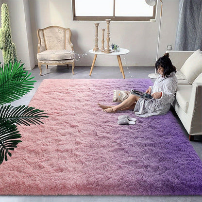 Area Rug Gradient Polyester Plush Mat in Seven Colors and Three Machine-Washable Room Sizes