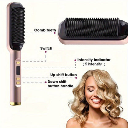 2-in-1 Wet and Dry Hair Straightener Curler Portable Flat Iron Fast Heat Adjustable Temperature Frizz-Free Styling Tool for Home Travel Women Gift Champagne
