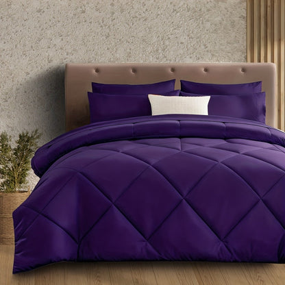 Diamond-Grid Microfiber Comforter Set with Pillowcases, 14 Color or Code Options and Twin, Queen or King Sizes