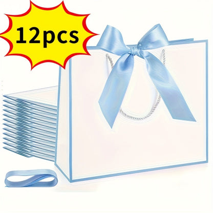 Gift Bag Set Pull-Handle Ribbon Design, 12, 24 or 36 Bags in Five Colorways with 11.8 x 10 x 4 Inch Format