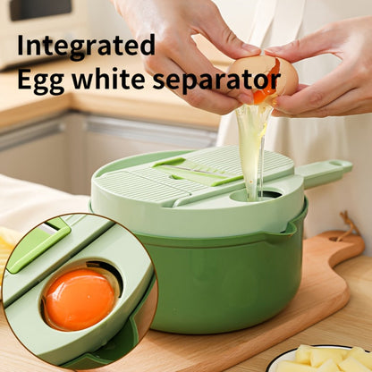 16-in-1 Green Vegetable Chopper with Round Container, Grid Dicing Plates, Slicer, Grater and Peeler Pieces