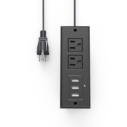 Recessed Power Strip Flush Mount Desk Outlet - 2 AC Outlets & 3 USB-A Ports, Desktop Charging Station with LED Indicator Light & 4.92FT Cord for Side Table, Sofa Table, Nightstand & Home Office