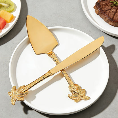 Cake Knife and Spatula Set with Rose Handle – Silver-Plated Dessert Server Gift Box Set for Wedding, Birthday & Party