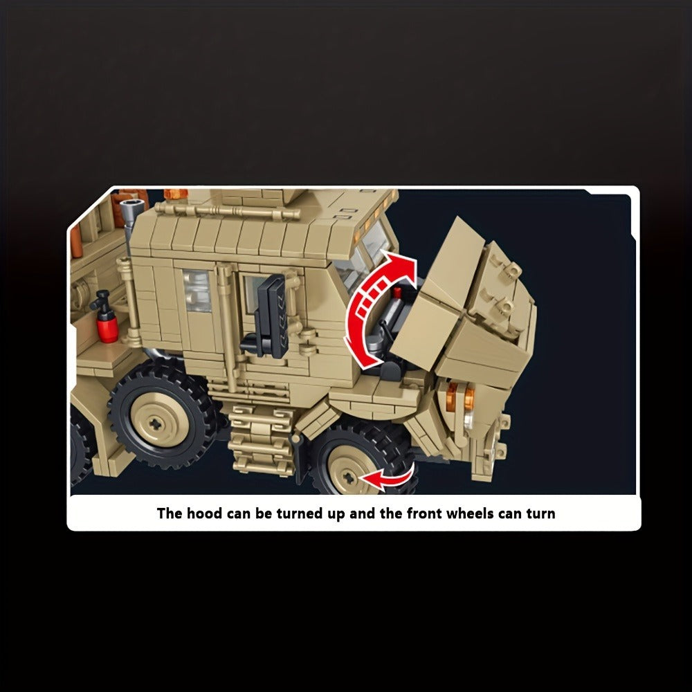 3482-Piece Tank Hauler Building Block Model with Tractor, Long Trailer, Tracked Vehicle and 628015 Code