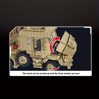 3482-Piece Tank Hauler Building Block Model with Tractor, Long Trailer, Tracked Vehicle and 628015 Code