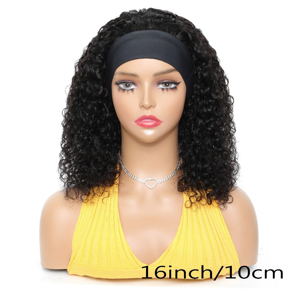 Kinky Curly Headband Human Hair Wig in Natural Color with 14-, 16- or 20-Inch Length Options