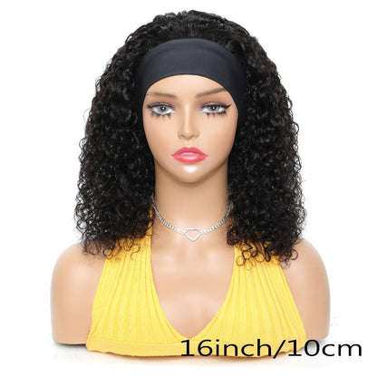 Kinky Curly Headband Human Hair Wig in Natural Color with 14-, 16- or 20-Inch Length Options