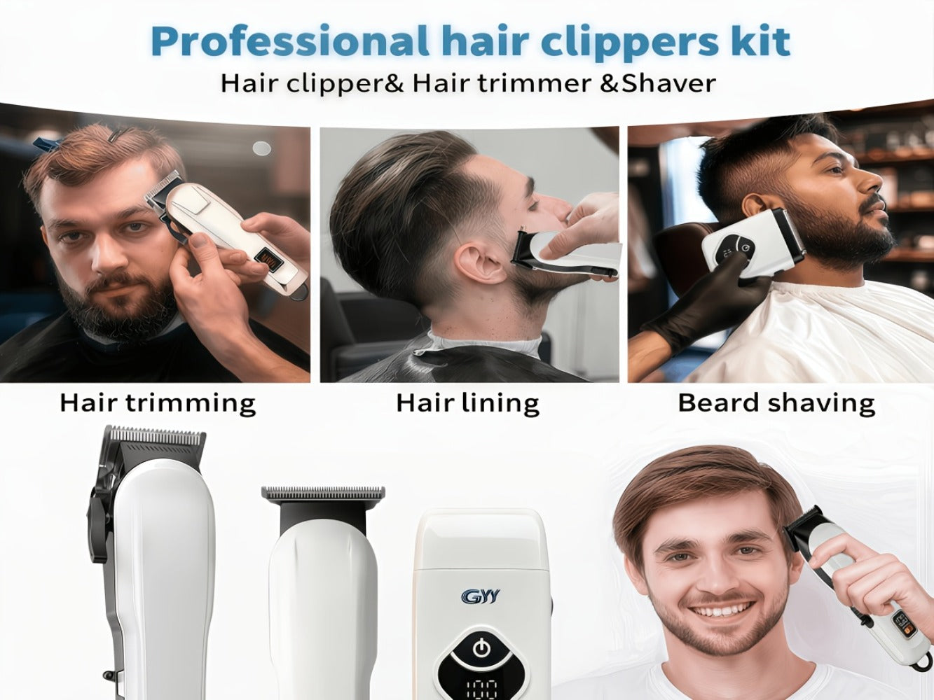 USB Rechargeable Hair Clipper for Men with LCD Display — Professional Large-Capacity Battery Clipper, Reinforced White Design, Home Salon & Travel Essential, Gift for Dad & Son