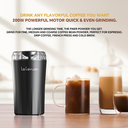 Coffee Bean Grinder Electric 200W Powerful Motor Stainless Steel Chamber Ultra-Fine Blade Grinder One-Touch 12 Cups Multi-Purpose for Spices Nuts Grains 110V US Plug