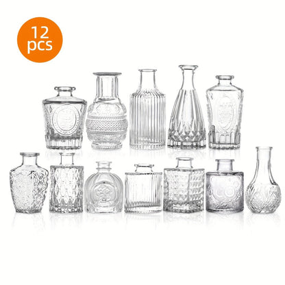Party Decorations Clear Mini Bud Vase Set with 12, 30, 43 or 52 Mixed Shapes for Table Displays