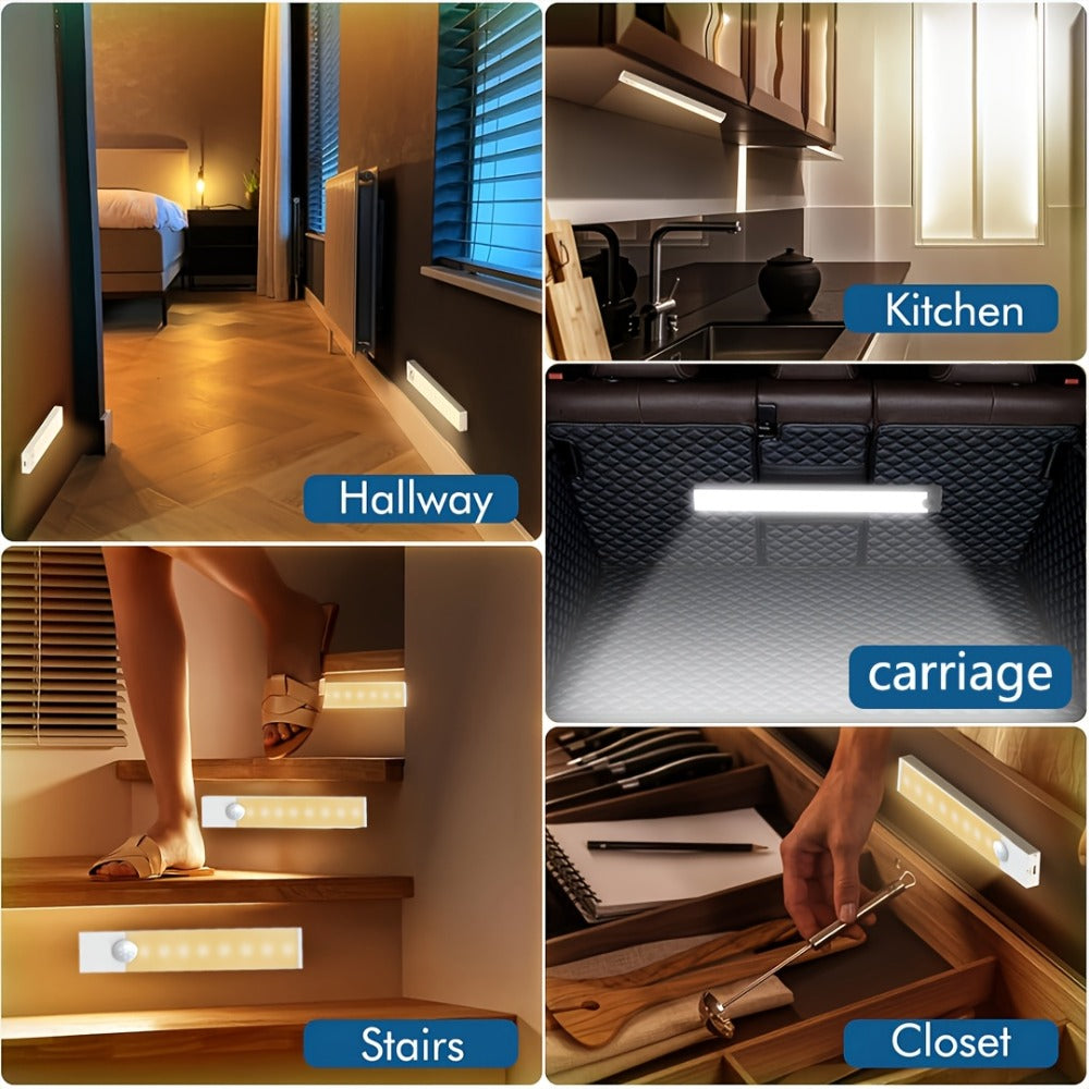 Under Cabinet Lights Motion Sensor 12 Pack USB Rechargeable Wireless Magnetic LED Night Light - 3 Modes Dimmable for Kitchen Wardrobe Closet Stairs Bedroom Bathroom Indoor - 10cm 20cm 30cm