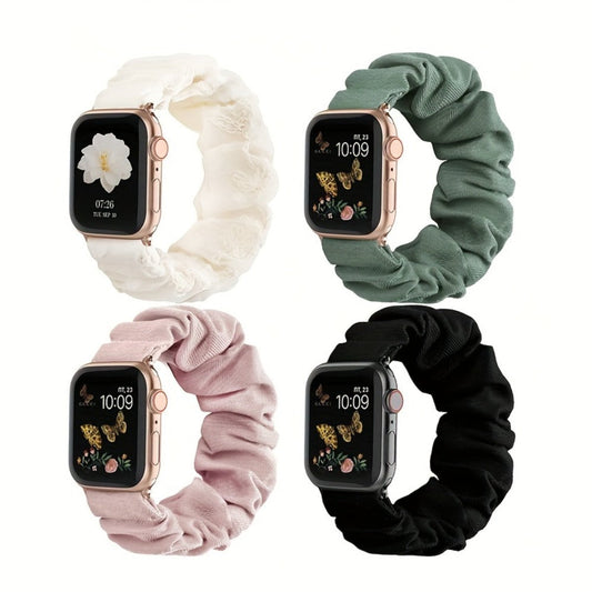Nylon Elastic Apple Watch Band Women 4-Pack Adjustable Loop Aluminum Butterfly Clasp Strap Compatible with Apple Watch Ultra SE Series 9 8 7 6 5 4 3 2 1 38mm 40mm 41mm 42mm 44mm 45mm 49mm