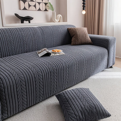 Sofa Cover Elastic Velvet Leaf Jacquard Full-Cover Slipcover with Pillowcase for 1 to 4-Seater Sofas