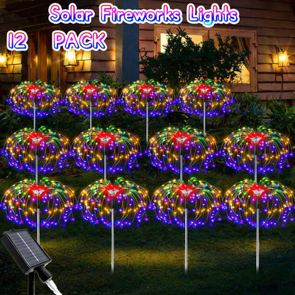 Solar Firework Garden Lights Outdoor 12 Pack 750 LED - 8 Modes Waterproof Starburst Stake Lights for Yard, Pathway, Balcony, Christmas & Holiday Decor, Multicolor or White (4-Pack / 12-Pack)