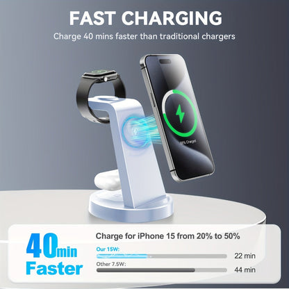 3-in-1 Wireless Charging Dock Multi-Color Fast Charge for iPhone 17 16 15 14 13 12 11 Pro Max, Apple Watch Ultra 2 Series 10 9 8 7 6 SE, AirPods 4 3 2 Pro & Samsung Galaxy – Black Blue Pink U1 U2