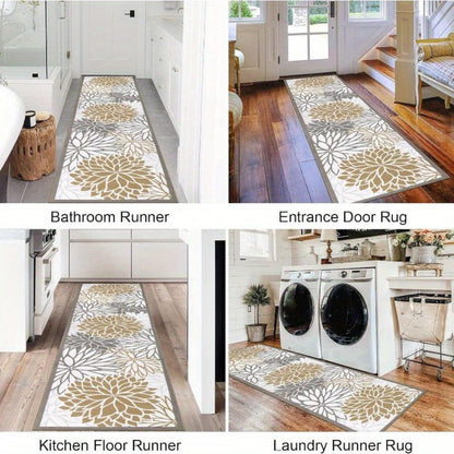 Floral Medallion Hallway Runner in Brown or Grey with 2 × 6, 2 × 8 and 2 × 10 ft Options for Home Decor