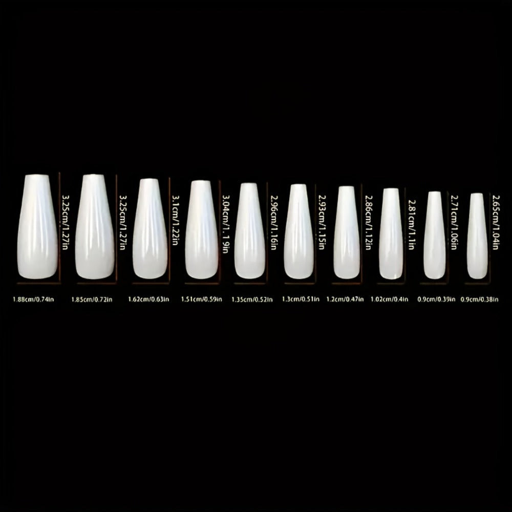Press On Nails 216-Piece Middle Ballet Nine-Pack Mixed Flower Maple Glossy Set with Jelly Adhesive and File