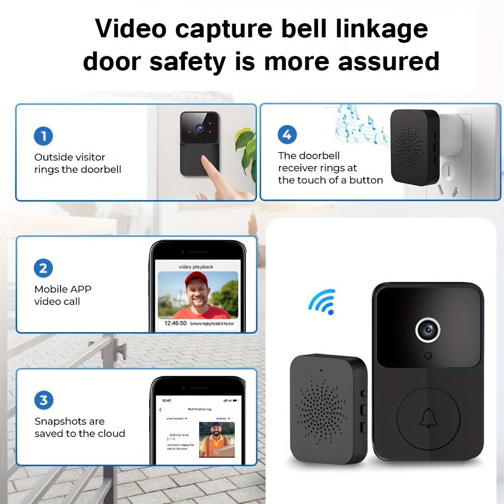 Voice Change Doorbell Camera Wireless HD 960P – Night Vision, Two-Way Audio, Motion Alert Push Notification, 2.4GHz WiFi, Rechargeable Battery, Remote Mobile View, Single or 2-Pack, Black White