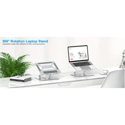 Rotating Laptop Stand with 360-Degree Swivel Base, Foldable Metal Riser in Silver or Black