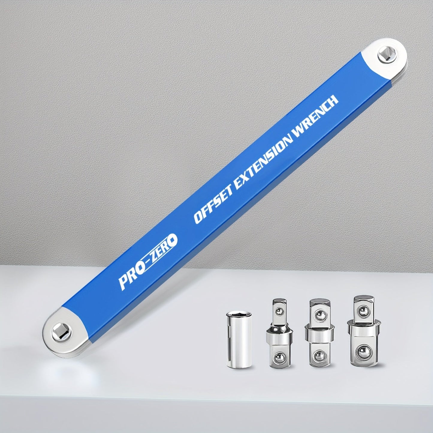 Two-in-One Offset Ratchet Wrench with Three Square-Head Adapters in Four Handle Color Options