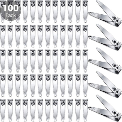 Silver Nail Clippers Bulk Pack, 100-Piece Set with Concave Cutting Edges, Tapered Corners and Lever Handles